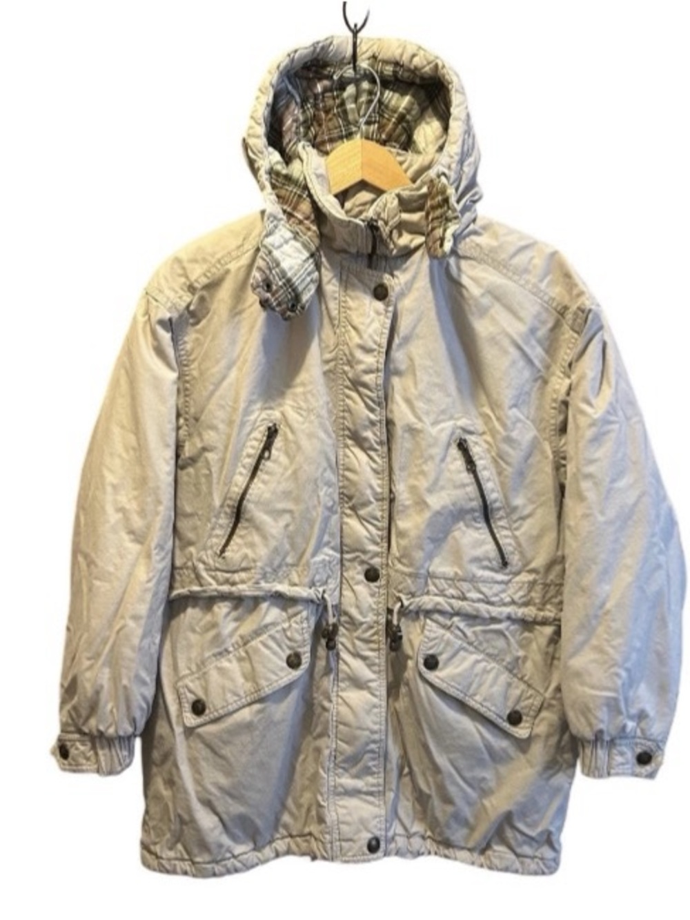 Vintage J.L.C. Cotton Parka Coat Quilted Plaid Lining Womens Large 90’s Utility